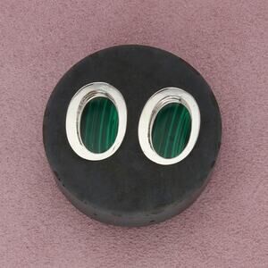 mexico sterling silver vintage malachite cabochon post earrings